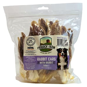 Pack of Rabbit ears dog treats stuffed with rabbit meat