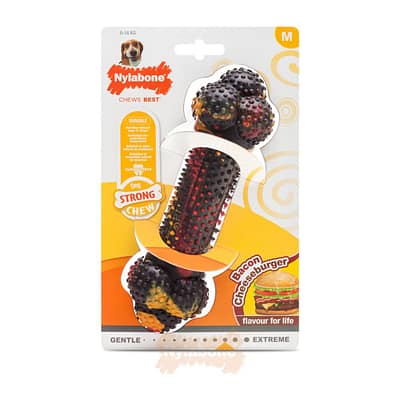 Nylabone Strong Rubber Bone Cheeseburger Flavour Dog Chew