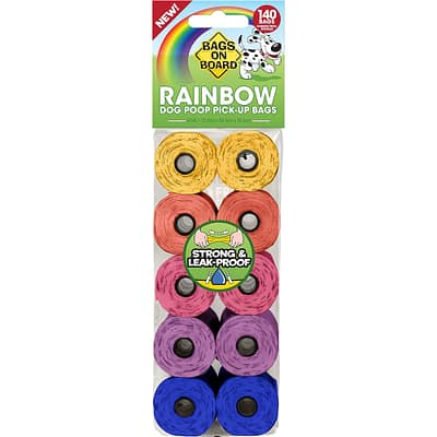 Pack of 10 Rolls of assorted Rainbow coloured Dog Poo Bags