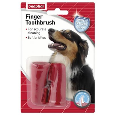 Packet of 2 Red finger brushes and a picture of a dog