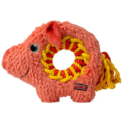 Pink Pig Blue Elephant Dog Toy with rope ring centre