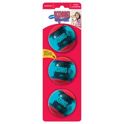 pack of 3 KONG blue and red dog balls