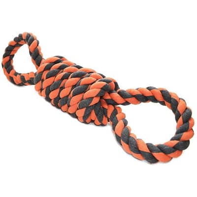 Black and orange dog rope tug toy Nuts-For-Knots-Extreme-Coil-Tugger