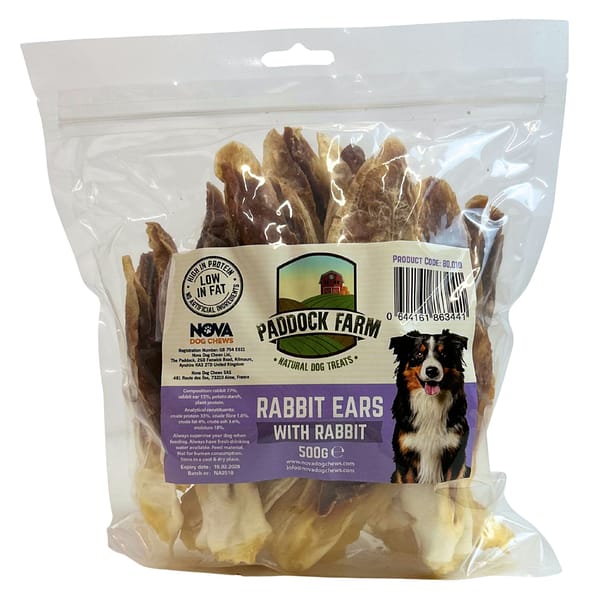 Paddock Farm Rabbit Ears with Rabbit Pack 1080px Pack of Rabbit ears dog treats stuffed with rabbit meat