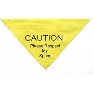 Hi Viz Dog Bandana with Caution, Please respect my space printed on it
