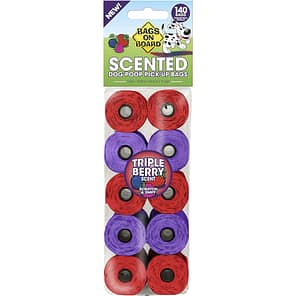 Pack of 10 rolls of Purple and Red Dog Poo bags