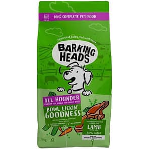 Green Bag of Dog Food with cartoon dog