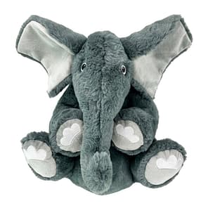XL Grey elephant plush dog toy with white ears and feet