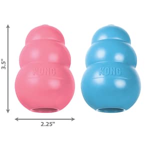 KONG Blue and Pink Puppy Medium dog toy with dimensions