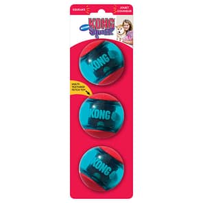 pack of 3 KONG blue and red dog balls
