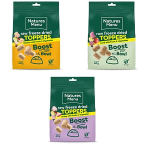 Set of 3 packs of Raw Freeze Dried Dog Food Toppers in Lamb,m Chicken and Turkey