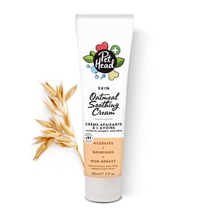 Tube of Oatmeal Soothing Cream for dogs with a tuft of wheat