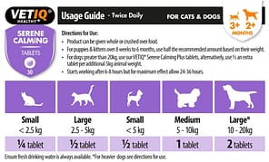 VetIQ Serene Calming Dosage Table