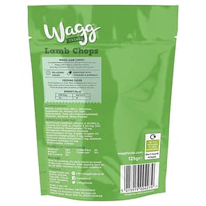 Back of Green pack of Wagg Lamb Chop Dog treats