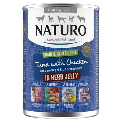Naturo Adult Dog Grain & Gluten Free Tuna with Chicken in Herb Jelly 390g 12pack