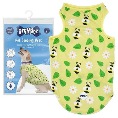 Yellow Dog Cooling Vest with bees and leaves graphics