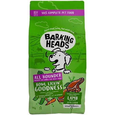Green Bag of Dog Food with cartoon dog