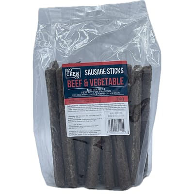 1kg Bag of Beef & Vegetable 20cm Sausage Sticks Dog Treats