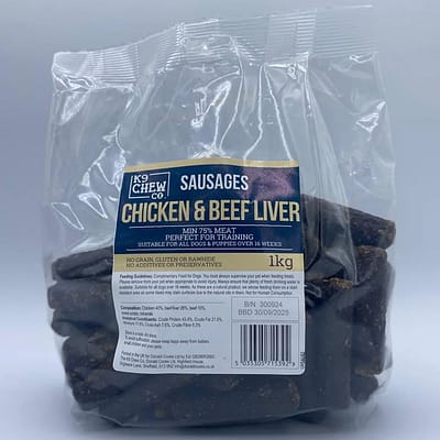 1kg bag of small chicken & Beef Liver sausage dog treats