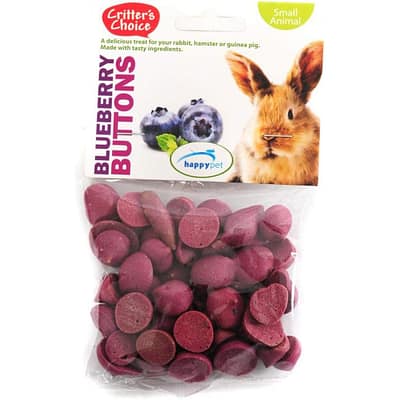 Bag of Blueberry drop small animal treats with rabbit on pack
