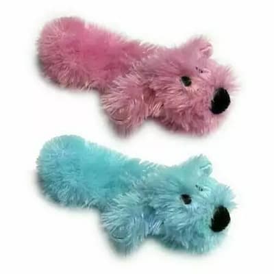 2 soft puppy toys pink and blue