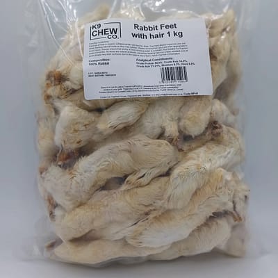 1kg bag of Hairy Rabbit Feet natural dog treats