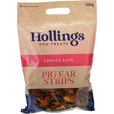 500g pack of Hollings Pig Ear Strips natural dog treats