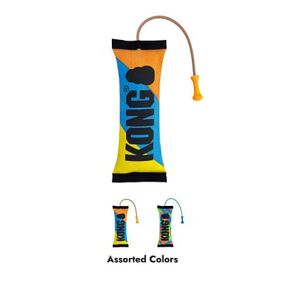KONG Hi Viz fetch dog toy with rope on one end and 2 colour option swatches