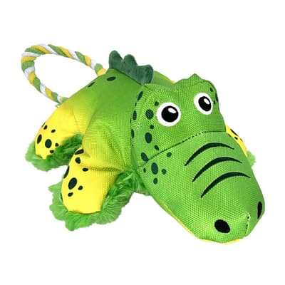 bright green KONG Alligator dog tug toy