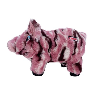 KONG Pink and Black Stripey Pig Plush Dog Toy
