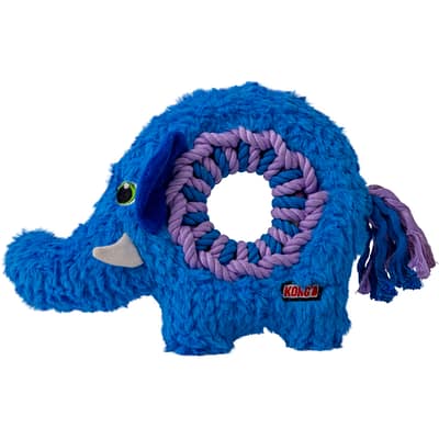 Blue Elephant Dog Toy with rope ring centre