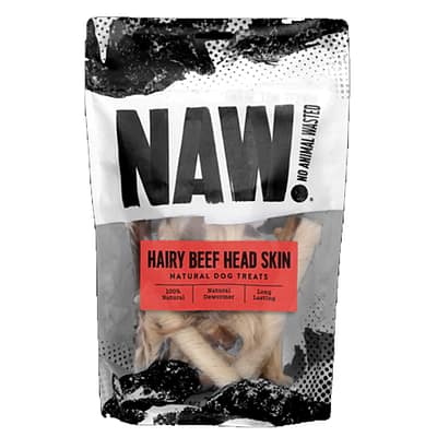 Packet of NAW Hairy Beef Head Skin Natural Dog Treats
