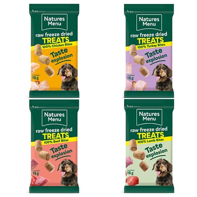 set of 4 packs of freeze dried raw dog treats