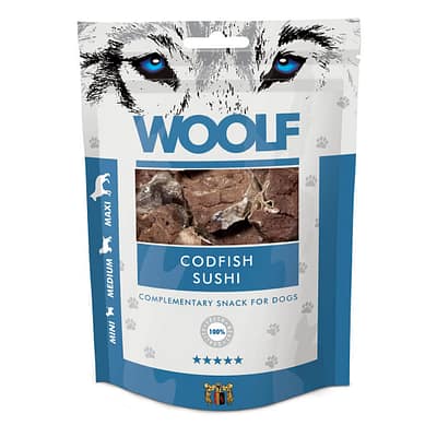 Woolf Codfish Sushi dog treats in bag
