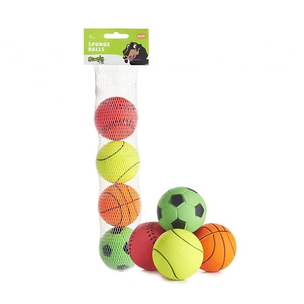 Set of 4 colourful dog balls