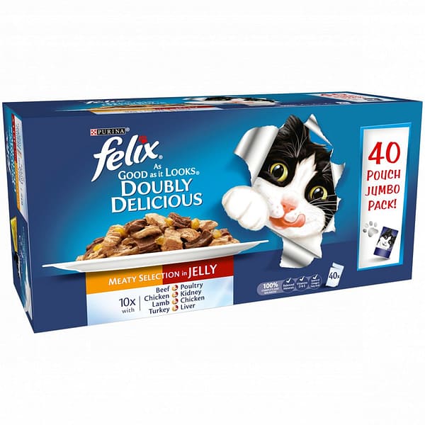 Box of 40 pouches of Felix Doubly Delicious Cat food