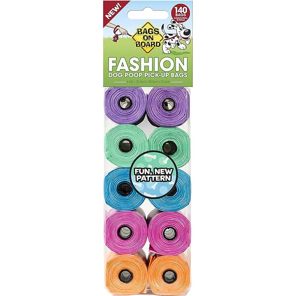 Pack of 10 multicoloured Rolls of patterned dog poo bags