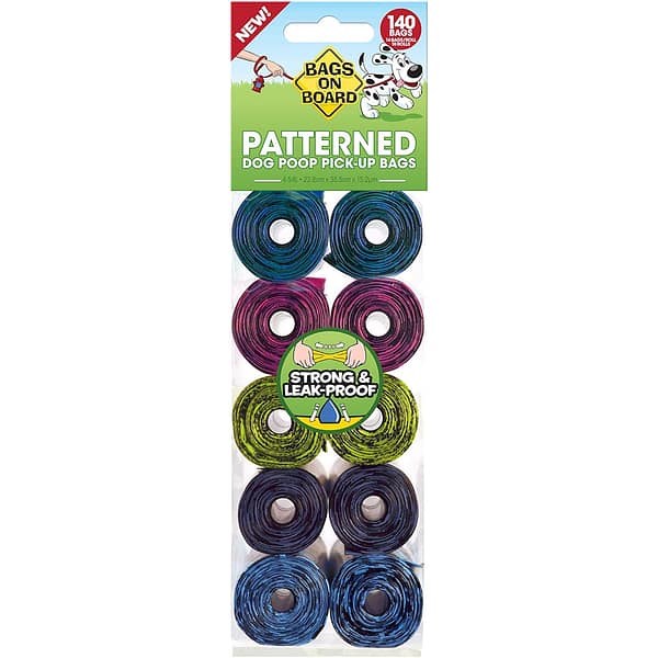 10 Rolls of patterned dog poo bags