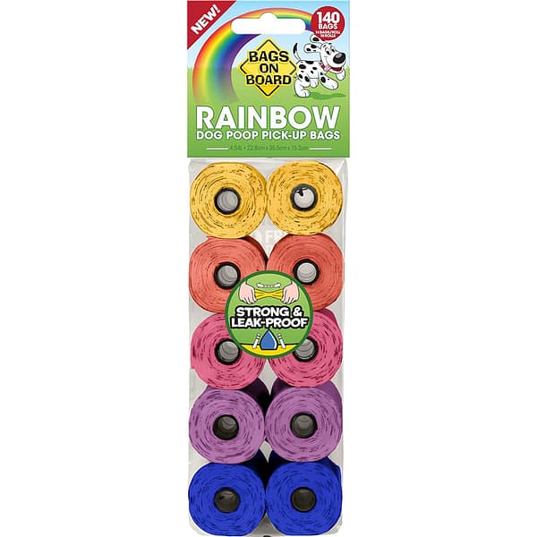 Pack of 10 Rolls of assorted Rainbow coloured Dog Poo Bags