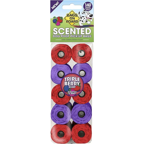 Pack of 10 rolls of Purple and Red Dog Poo bags