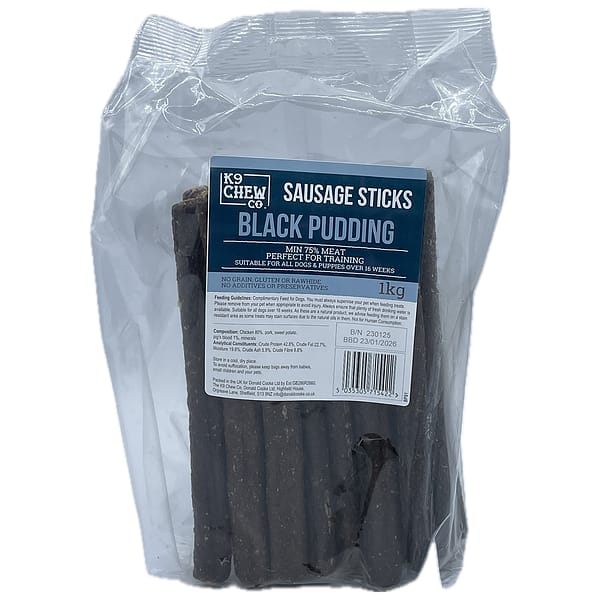 1kg Bag of Black Pudding 20cm Sausage Sticks Dog Treats