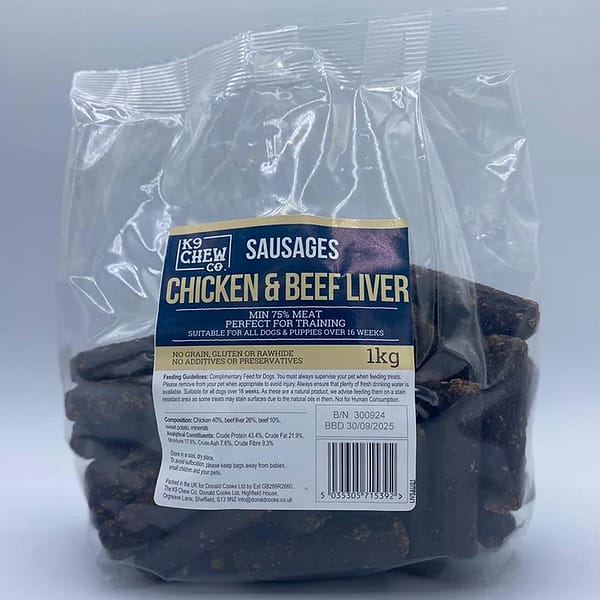 1kg bag of small chicken & Beef Liver sausage dog treats