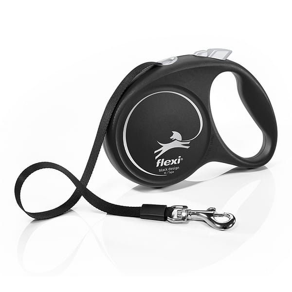 FLEXI BRAND RETRACTABLE DOG LEAD, BLACK TAPE