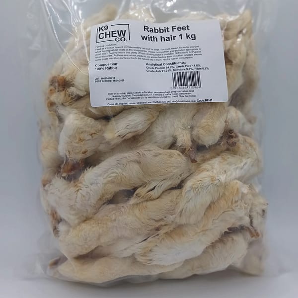 1kg bag of Hairy Rabbit Feet natural dog treats