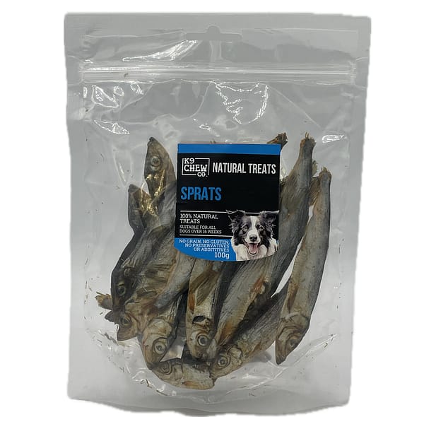K9 Chew Co Sprats 100g 1080 100g bag of dried sprats dog treats