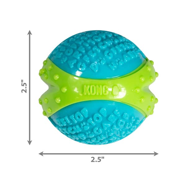 KONG CoreStrength Med Dimensions 1080px Blue and Green Tough Dog Ball with Dimensions