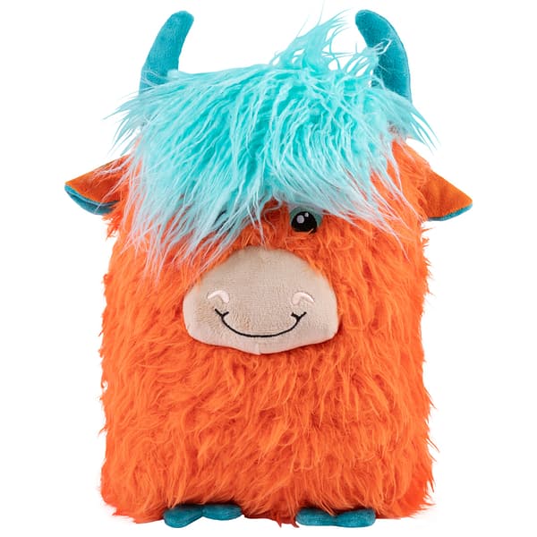 Jumbo Highland Cow Plush dog toy, in Orange with blue quiff