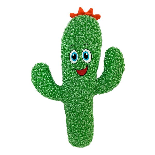 Fun Green Cactus Cat Toy Character with smiley face