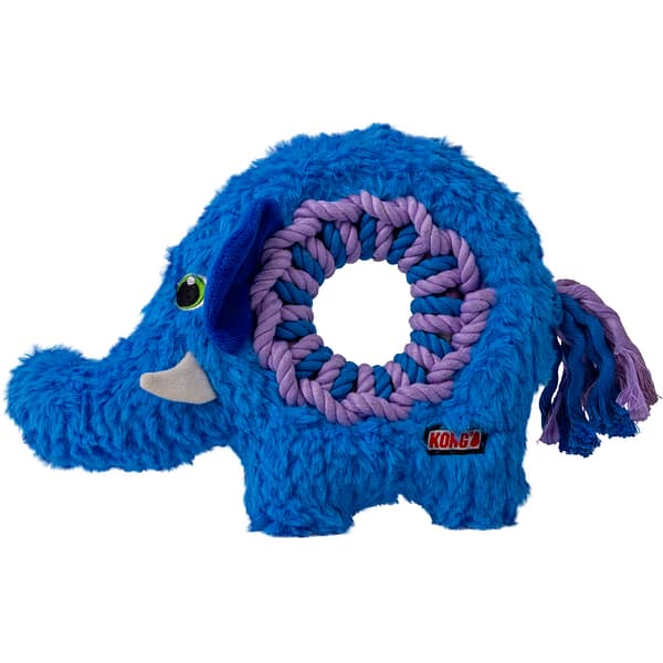 Blue Elephant Dog Toy with rope ring centre