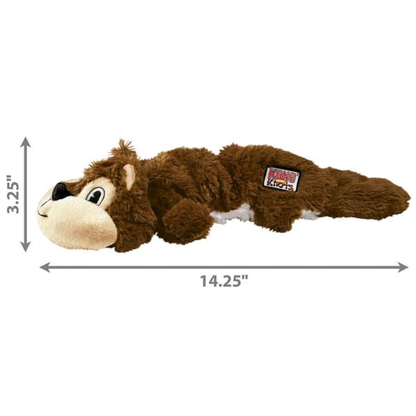KONG Scrunch Knots Squirrel Lge 1024 KONG plush squirrel dog toy with dimensions